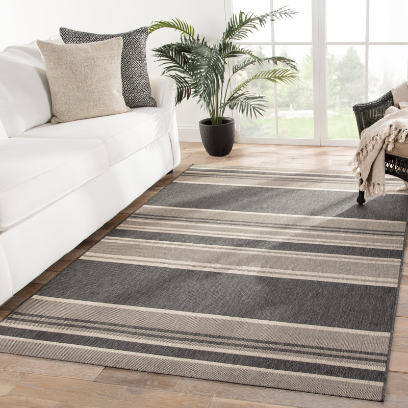 Breakwater Bay Soltis Stripes Gray/Beige Indoor/Outdoor Area Rug Wayfair